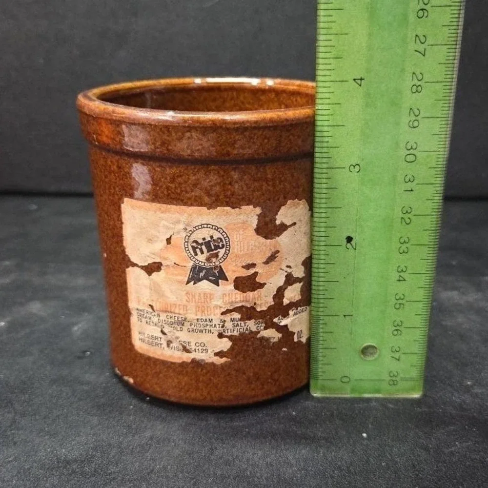 Brown Stoneware Cheese Crock, Vintage Ceramic Container Worn Label, Rustic Decor